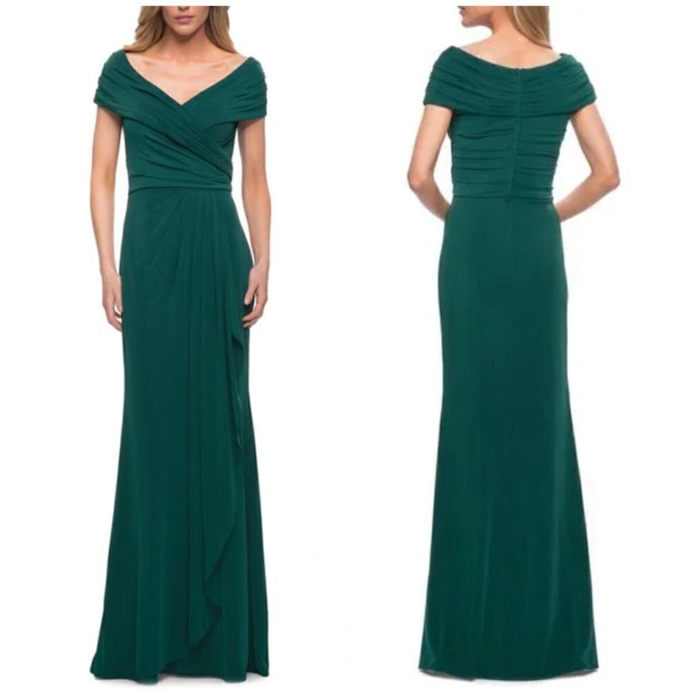 La Femme Teal Off-Shoulder Maxi Dress
